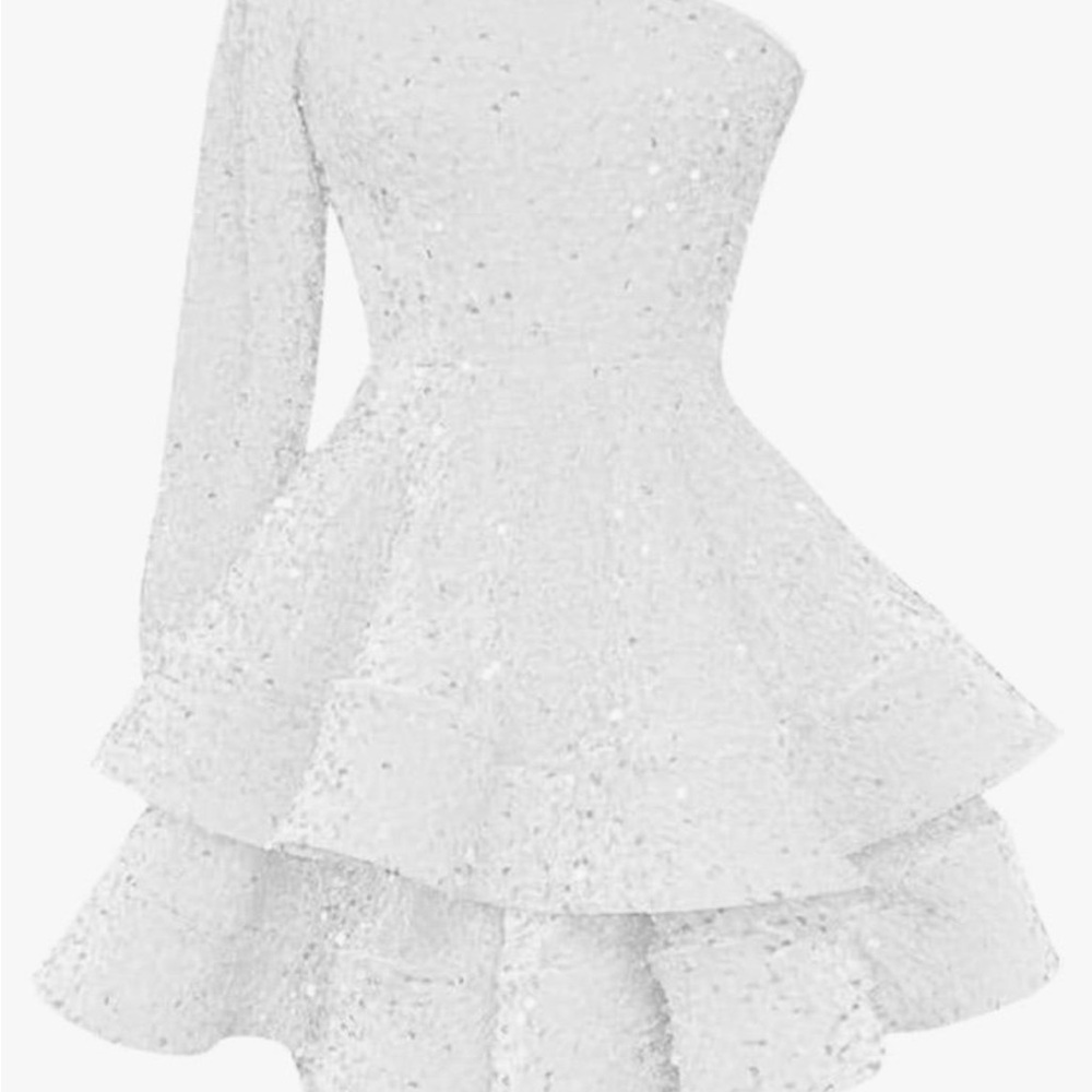 White Sequin One-Shoulder Dress